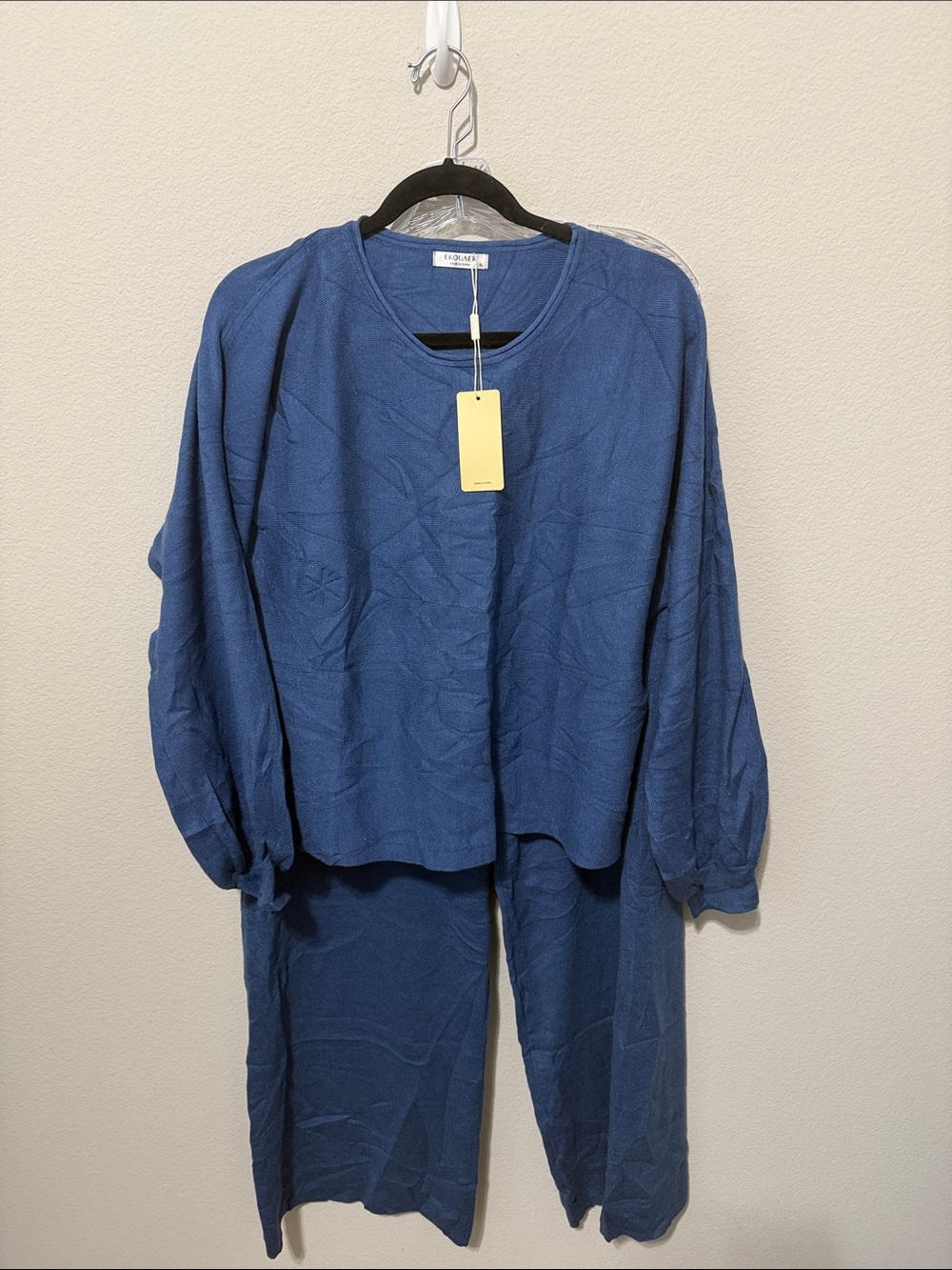 Ekouaer Blue Relaxed Crewneck Sweater set